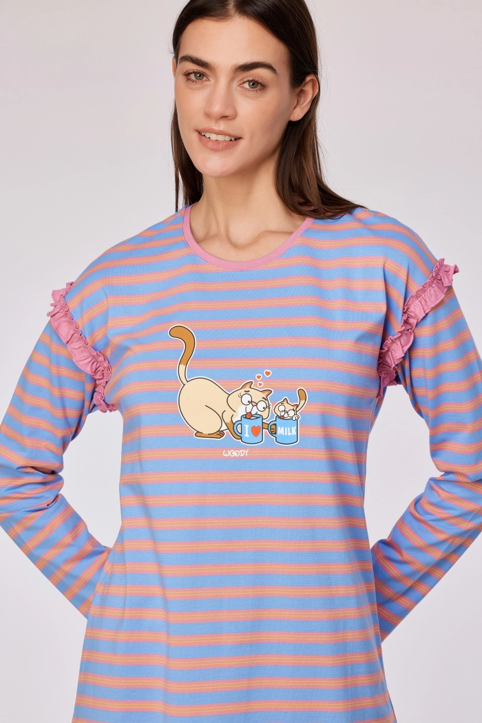 Woody pyjama kat gestreept blauw/roze 252-10-BLB-S/911