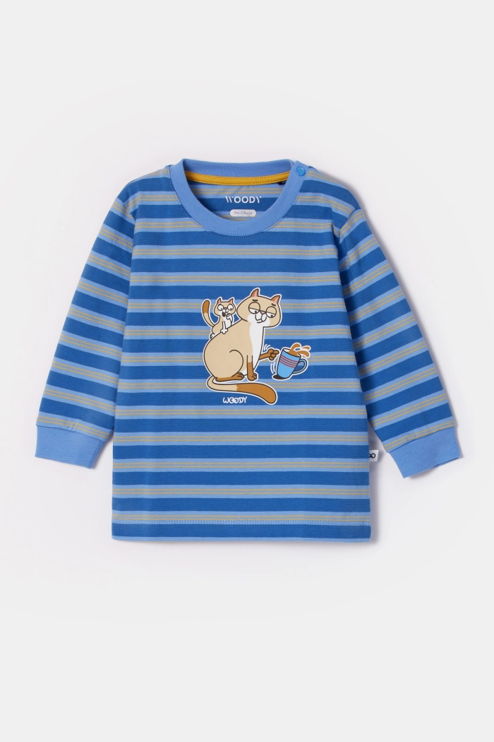 Woody pyjama kat gestreept blauw 252-10-PLC-S/910