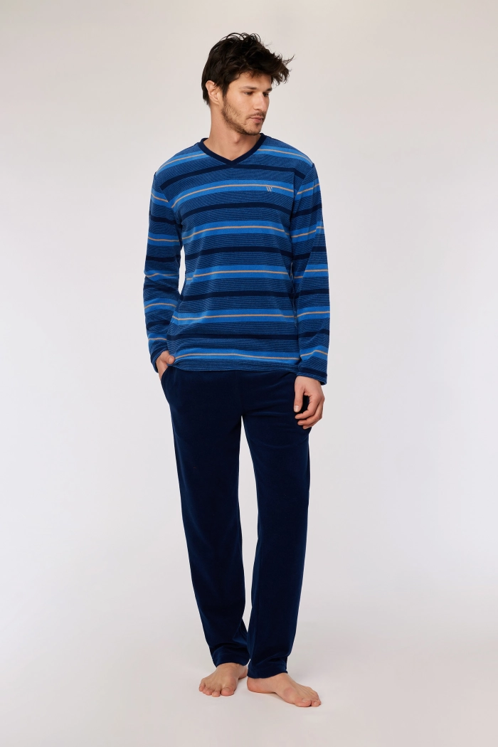 Woody pyjama gestreept blauw 252-10-MVL-D/943