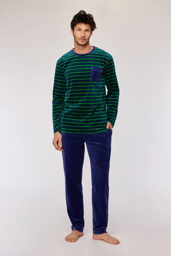 Woody pyjama gestreept groen/donkerblauw 252-10-MRL-V/918