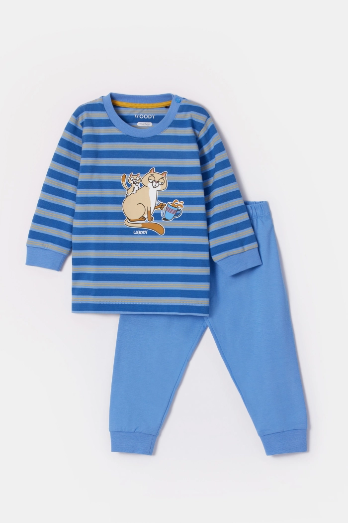 Woody pyjama kat gestreept blauw 252-10-PLC-S/910
