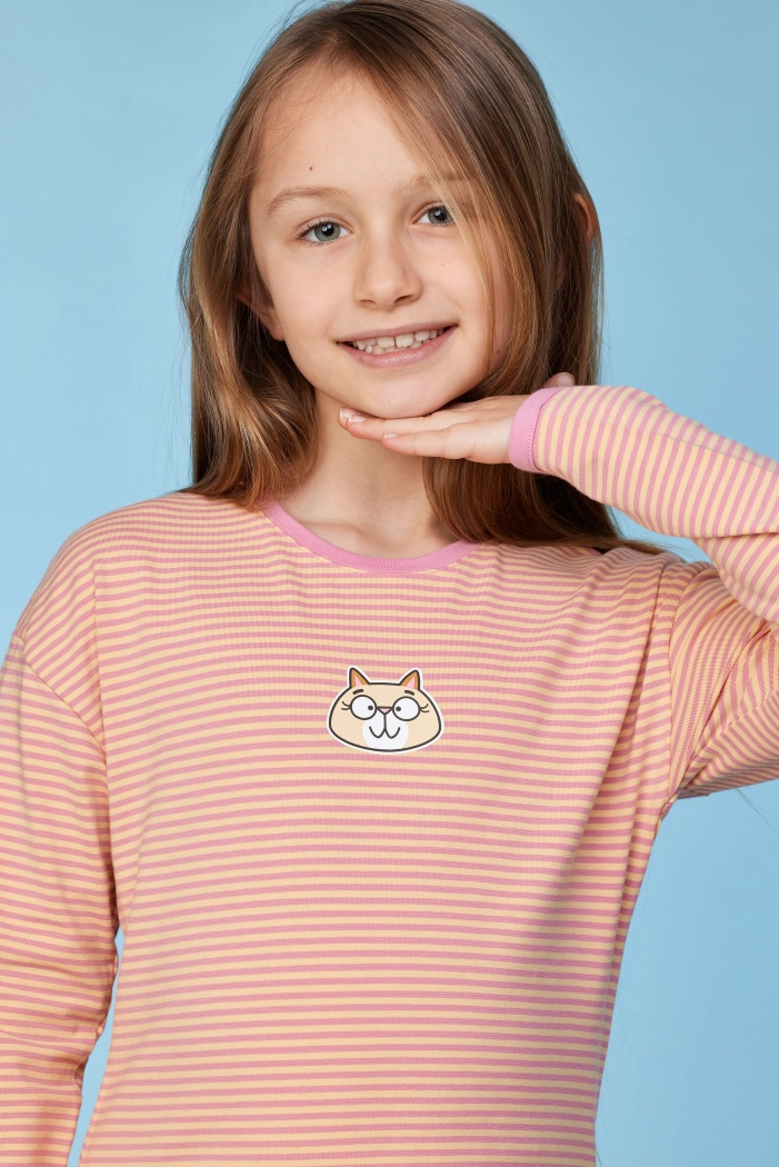 Woody pyjama kat gestreept roze/geel 252-10-PZG-Z/927