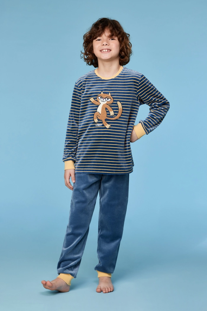 Woody pyjama gestreept blauw/geel 252-10-PLC-V/916