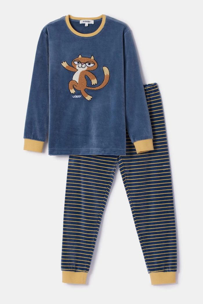 Woody pyjama kat blauwgrijs 252-10-PLC-V/189