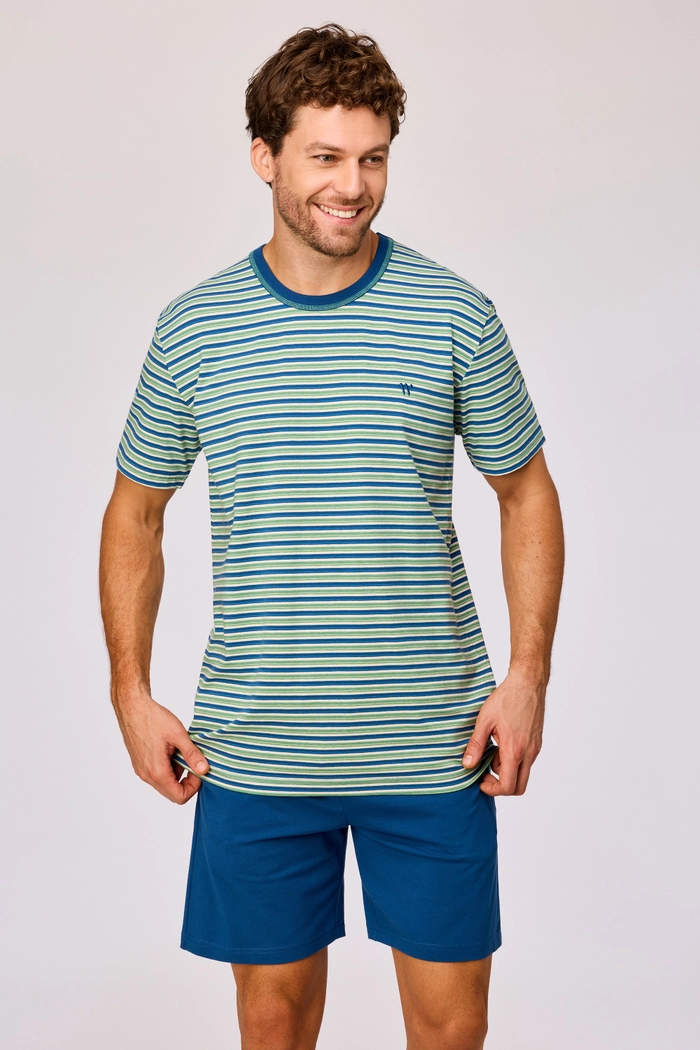 Woody shortama gestreept groen/blauw 261-10-QPB-Z/908