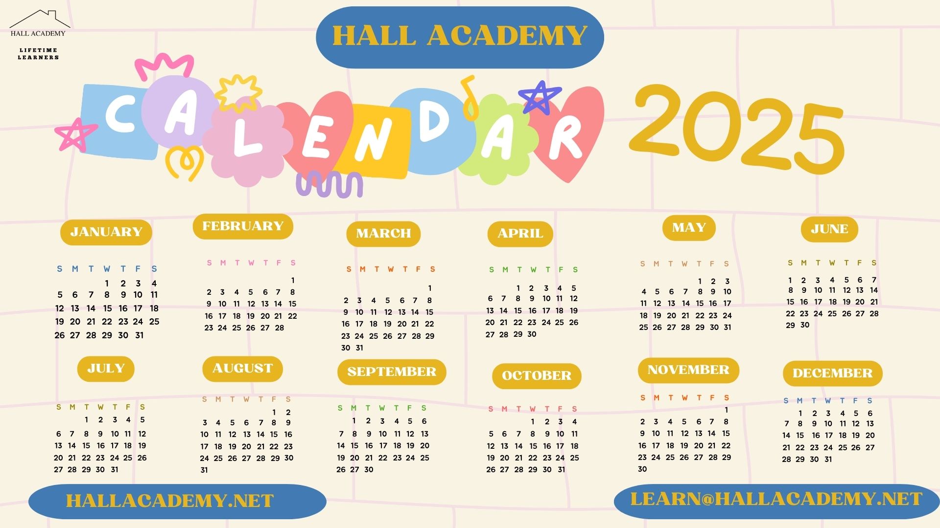 HALL ACADEMY CALENDAR  2025 DIGITAL