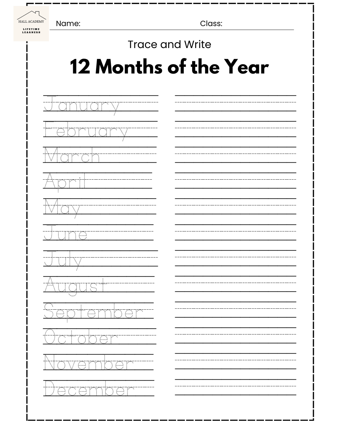 12 Months of the Year Worksheet
