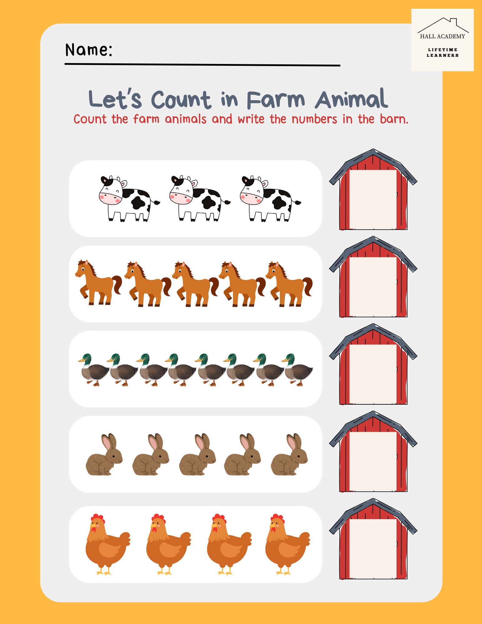 Farm Animal Counting Worksheet