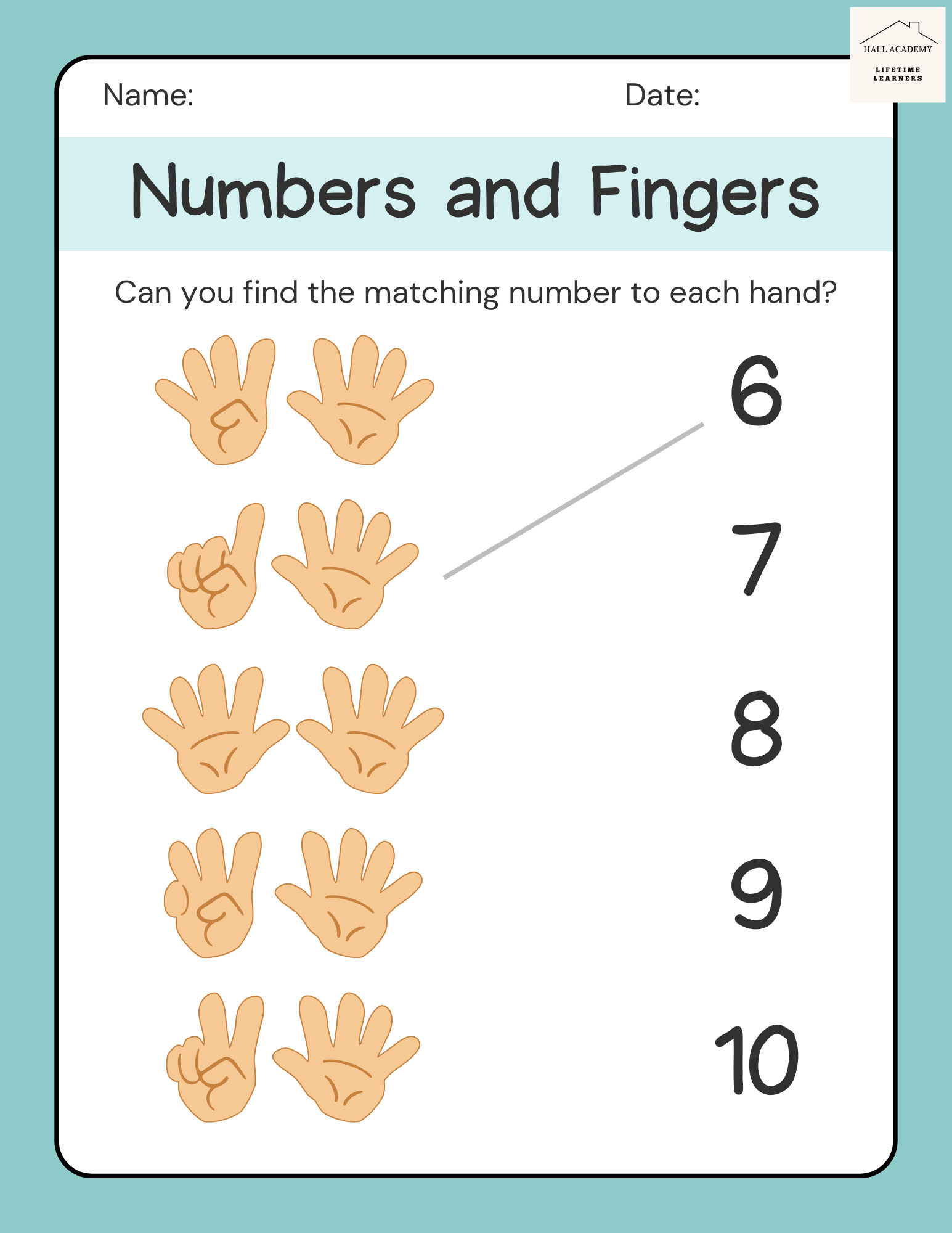 Numbers and Fingers Worksheet
