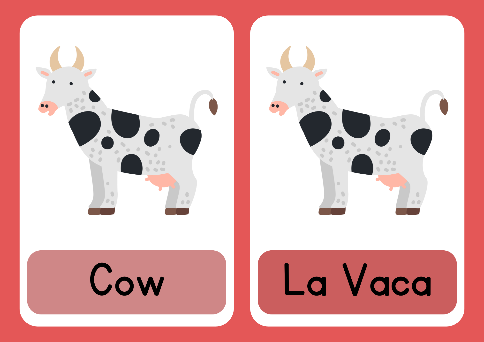 Farm Animals Bilingual Flashcards (English & Spanish) – 12 Printable Cards