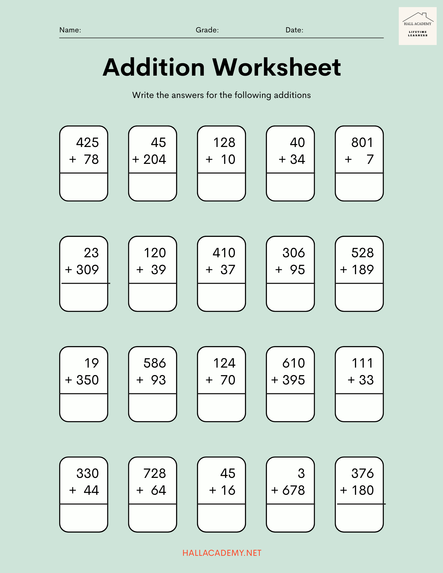 Addition Worksheet