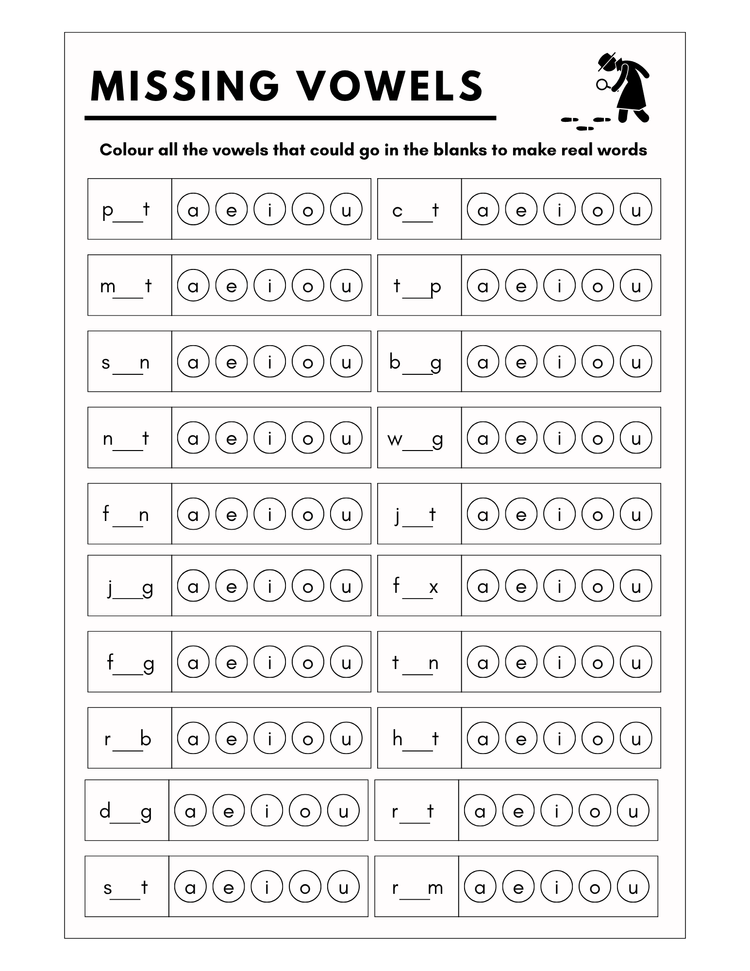 Missing Vowels Worksheet