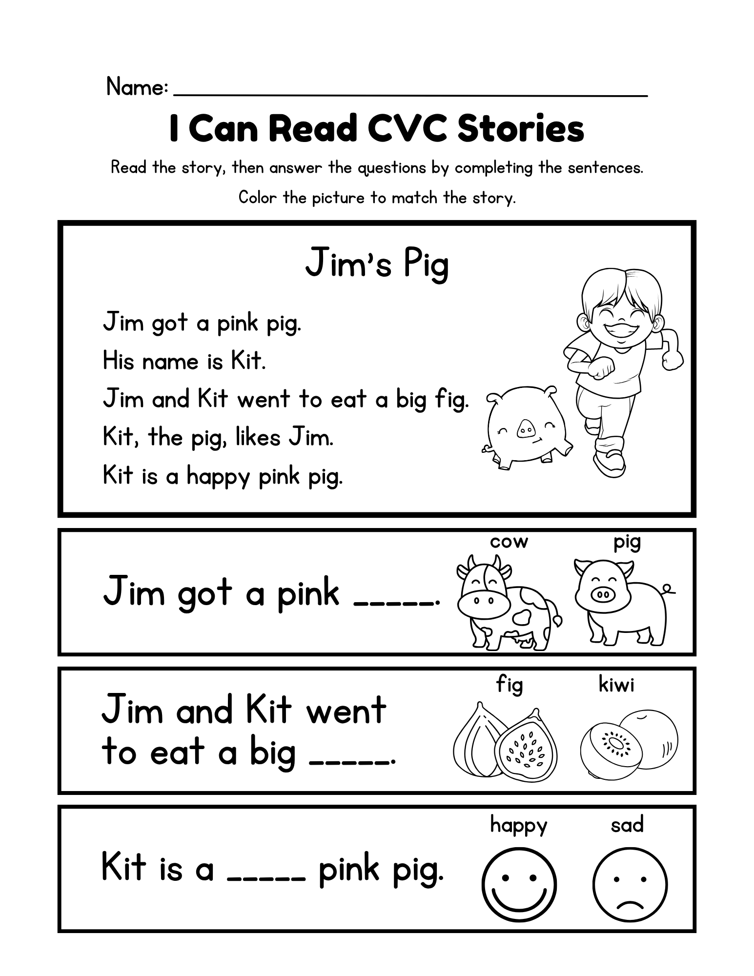 CVC Stories Reading Worksheet