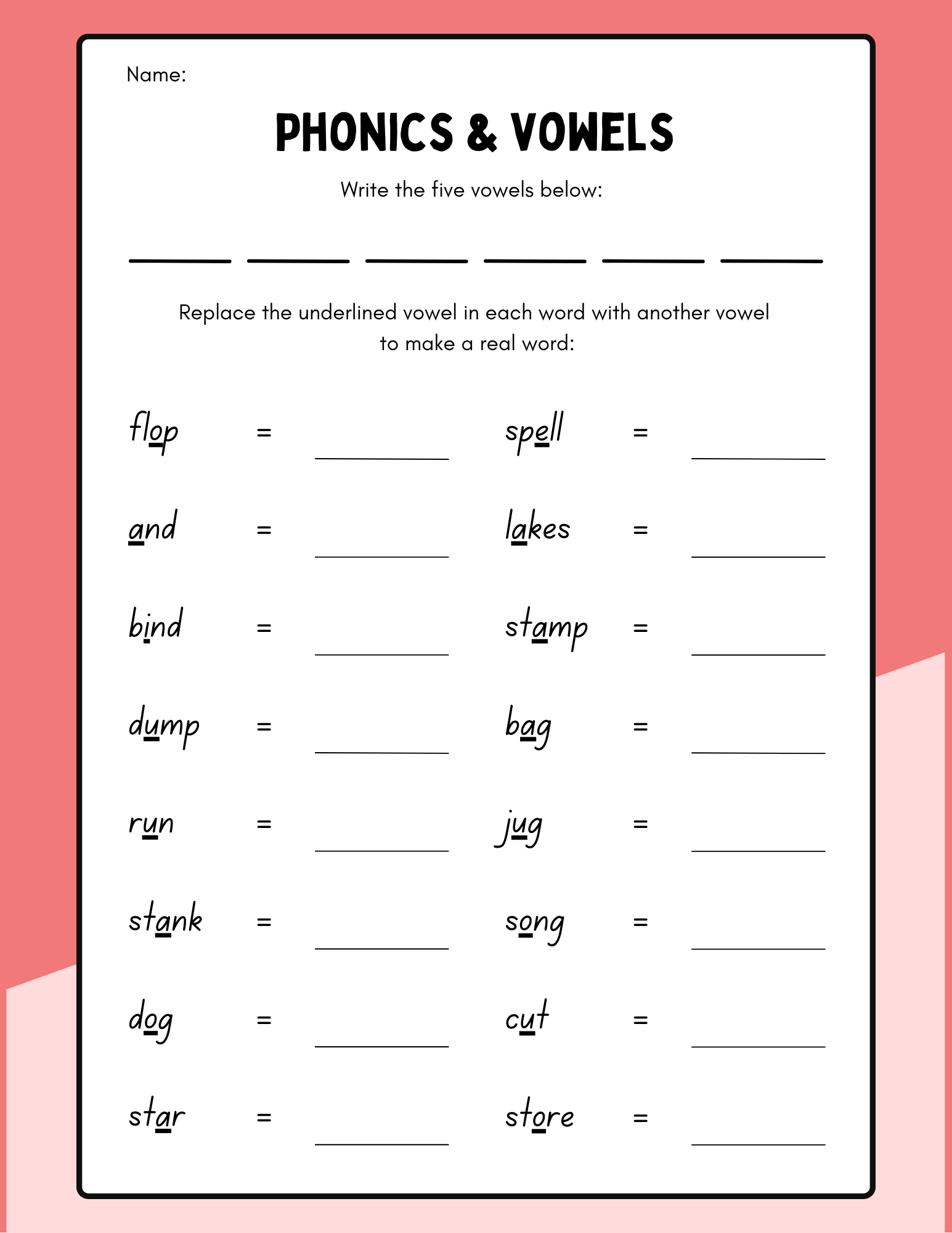 Phonics & Vowels Worksheet