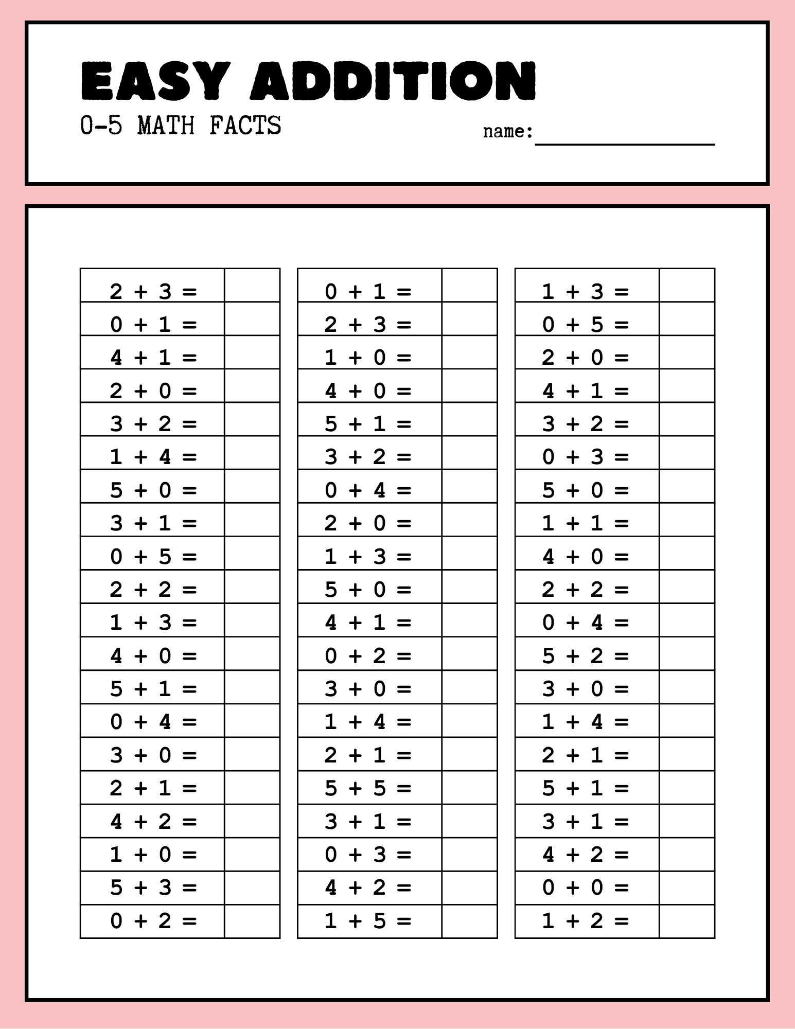 Easy Addition Worksheet