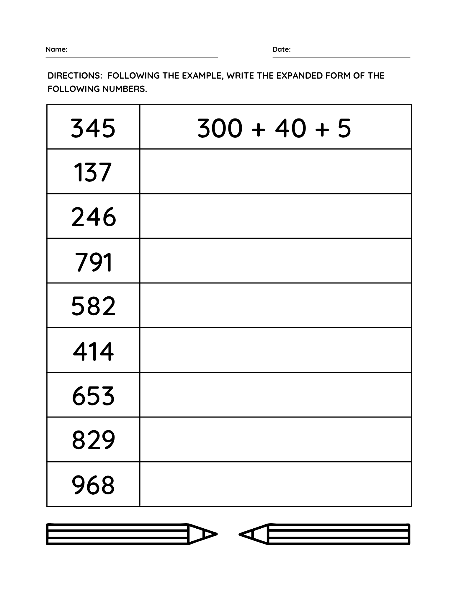 Expanded Form Math Worksheet