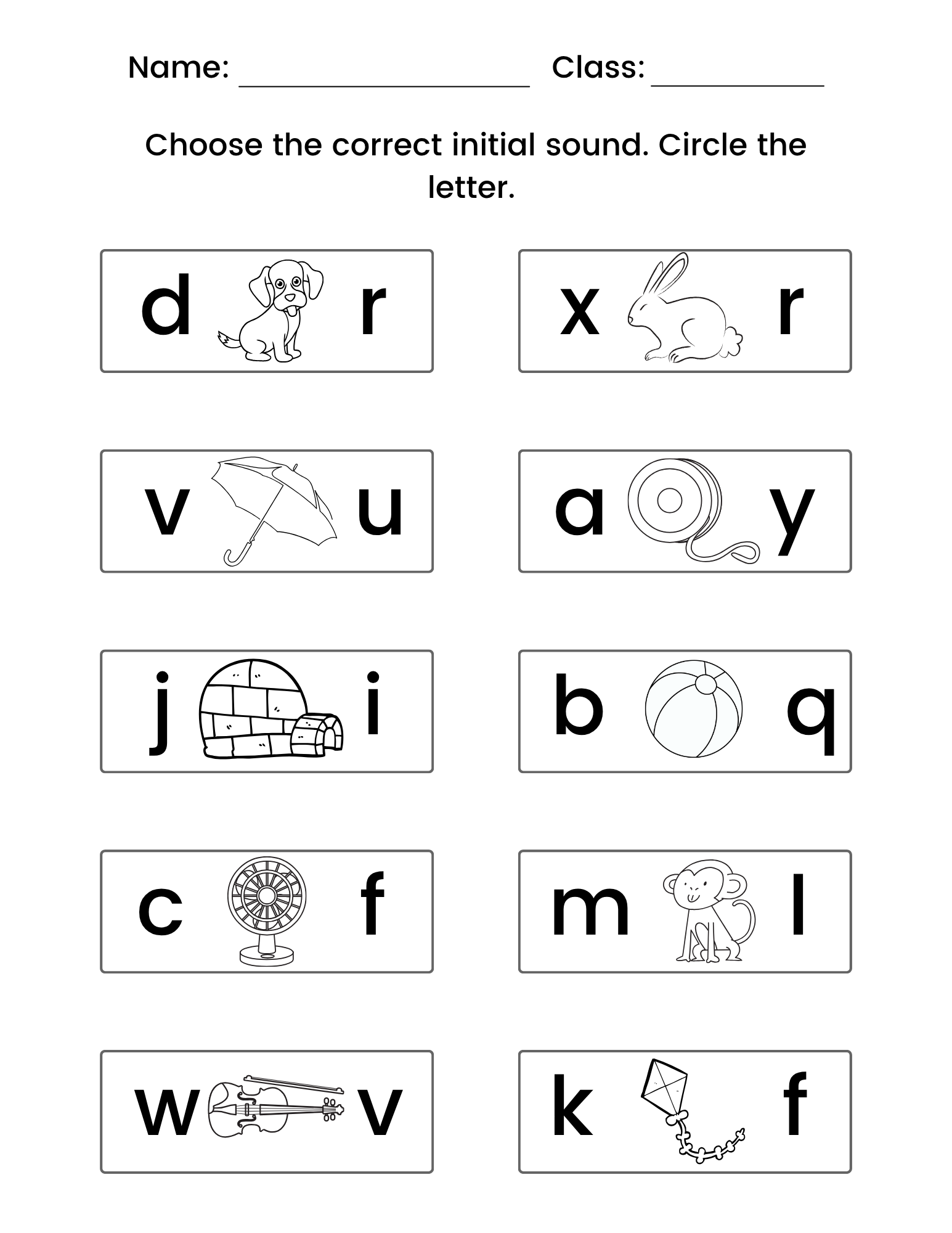 Initial Sound Worksheet for Kids