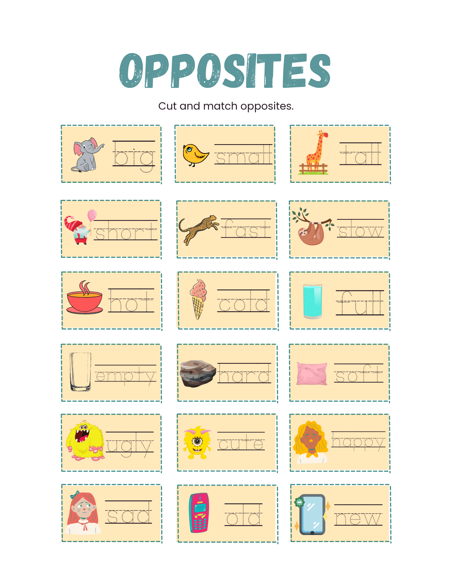 Opposites Learning Worksheet