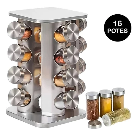 Porta Tempero e Condimentos Inox 16 Potes