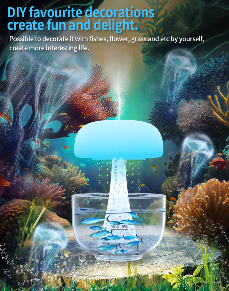 Mushroom Raindrop Humidifier with White Noise, LED Light, and Aroma Diffuser
