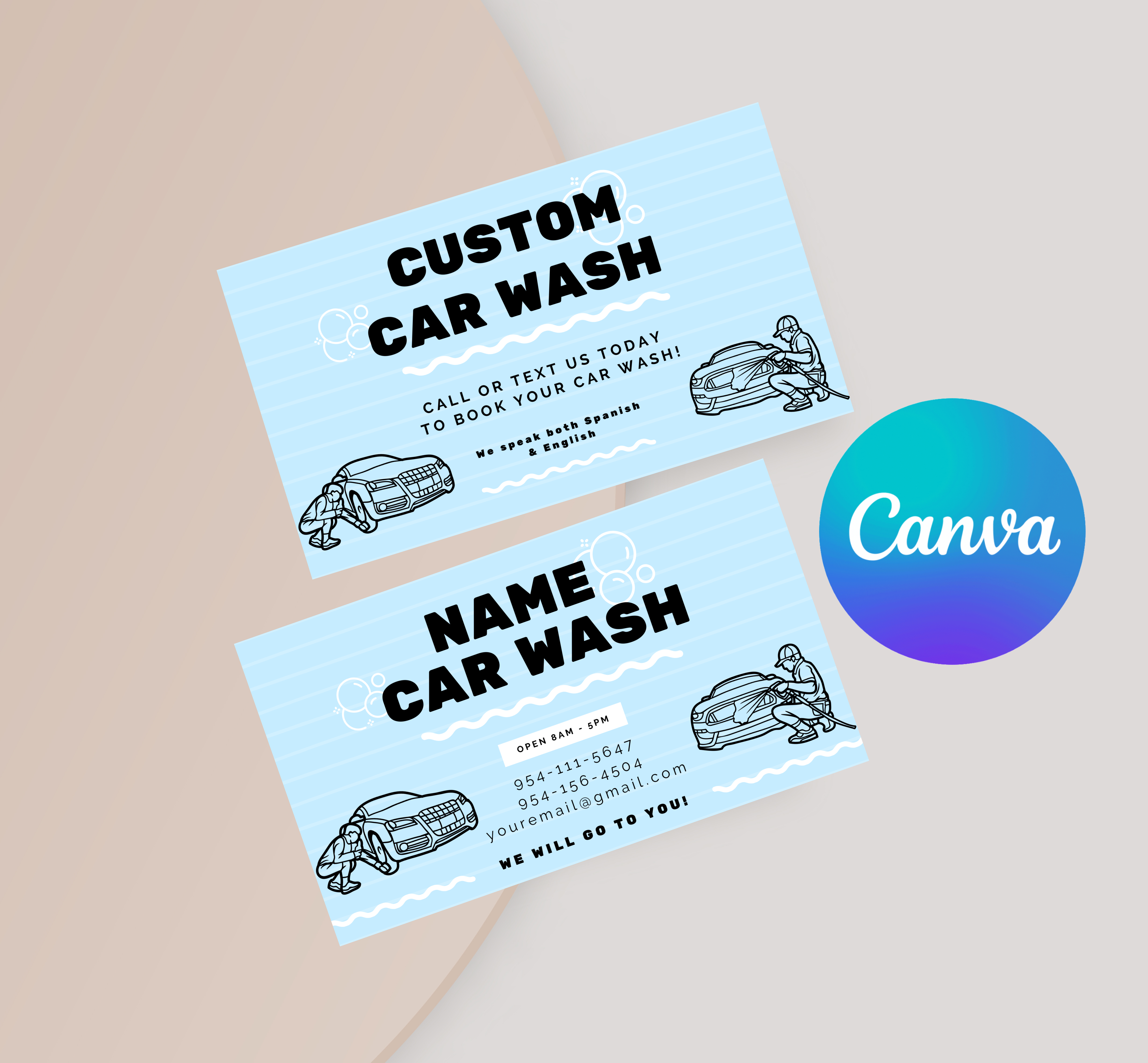 Car Wash Business Card Template I Car Wash Business Card | Editable Canva Template | Car Wash Promotion | Car Wash Marketing | Automotive Business Card | Car Wash Service