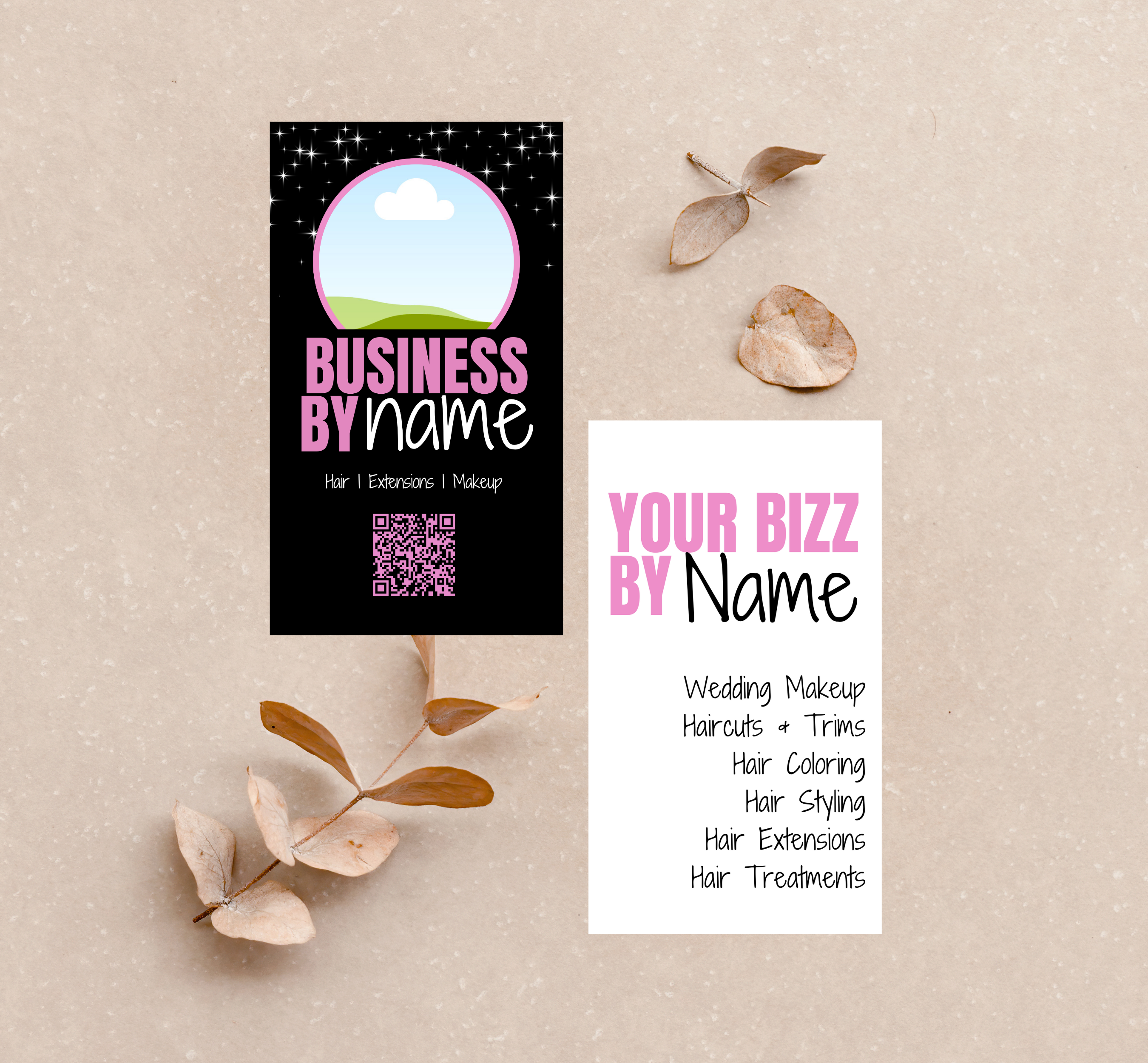 Hair Stylist Business Card Template | DIY Business Cards | Editable Hair-Dresser Contact Card | Blush Pink Salon Business Card