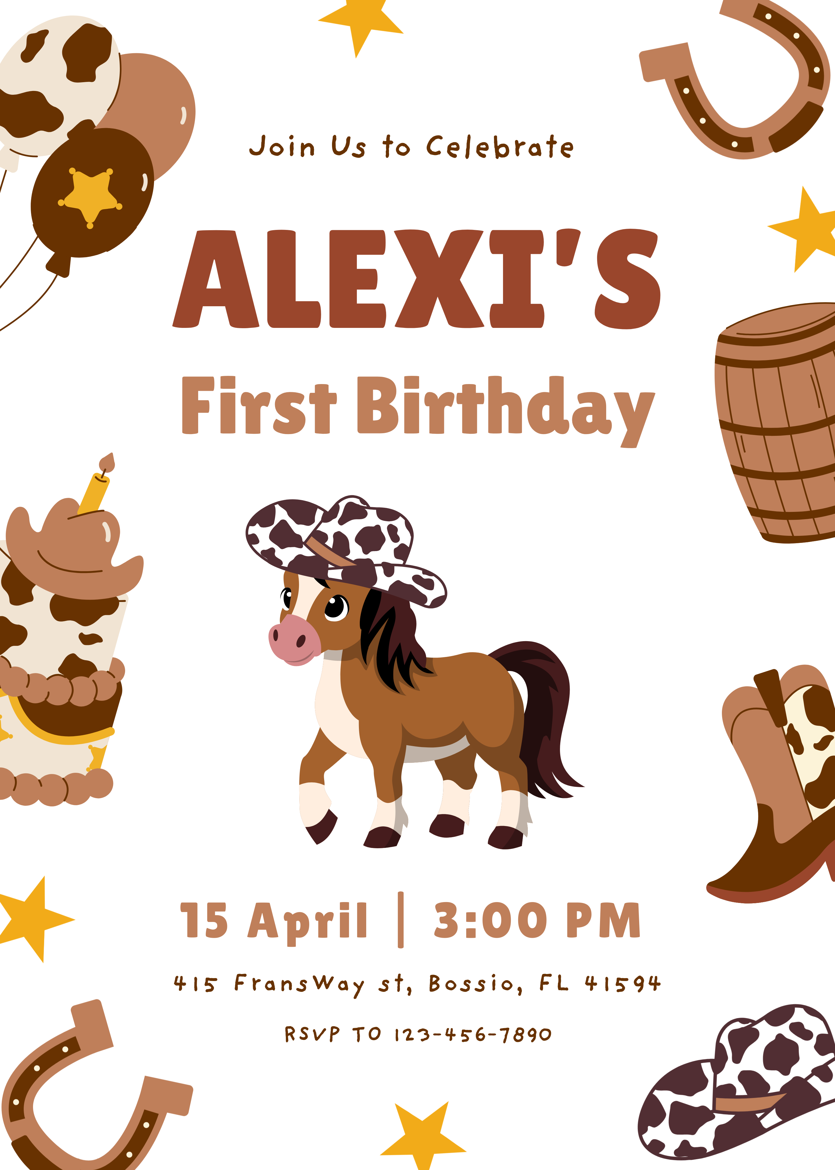 Cowgirl First Birthday Invitation