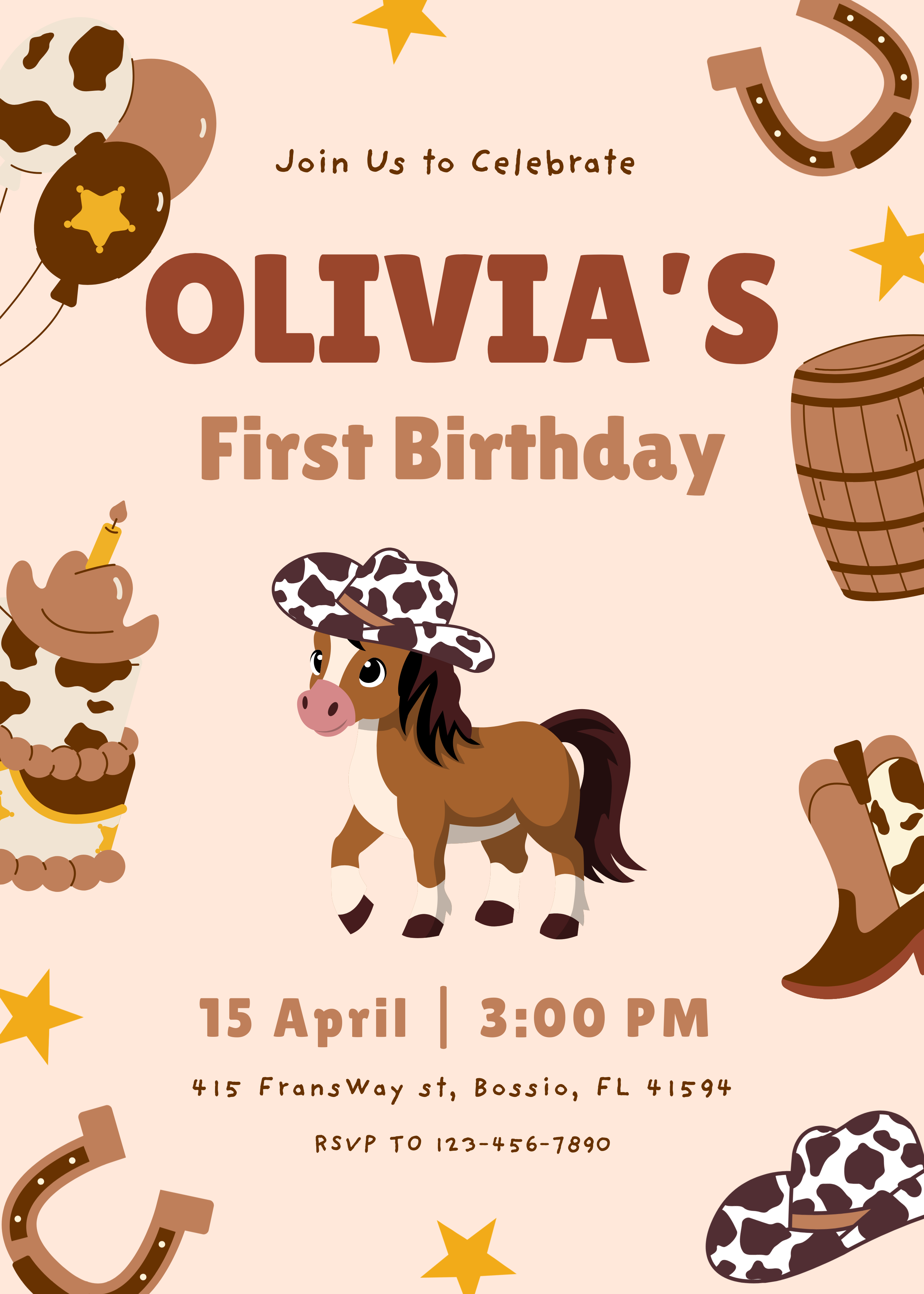 Cowgirl First Birthday Invitation