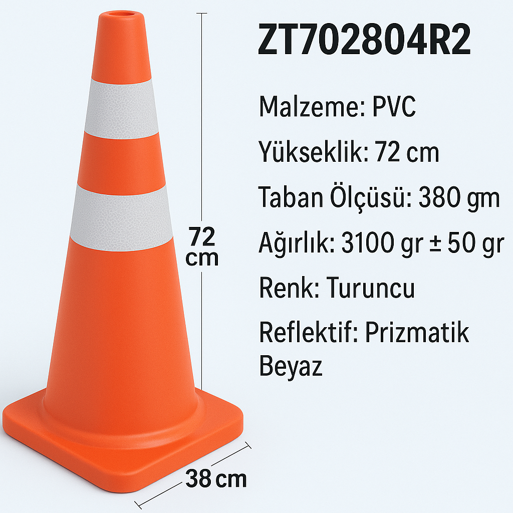 75 CM PVC Trafik Konisi - Çift Reflektifli | ZT702804R2