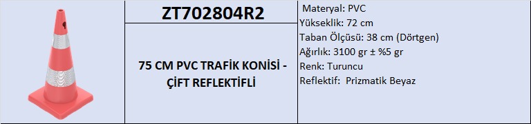 75 CM PVC Trafik Konisi - Çift Reflektifli | ZT702804R2