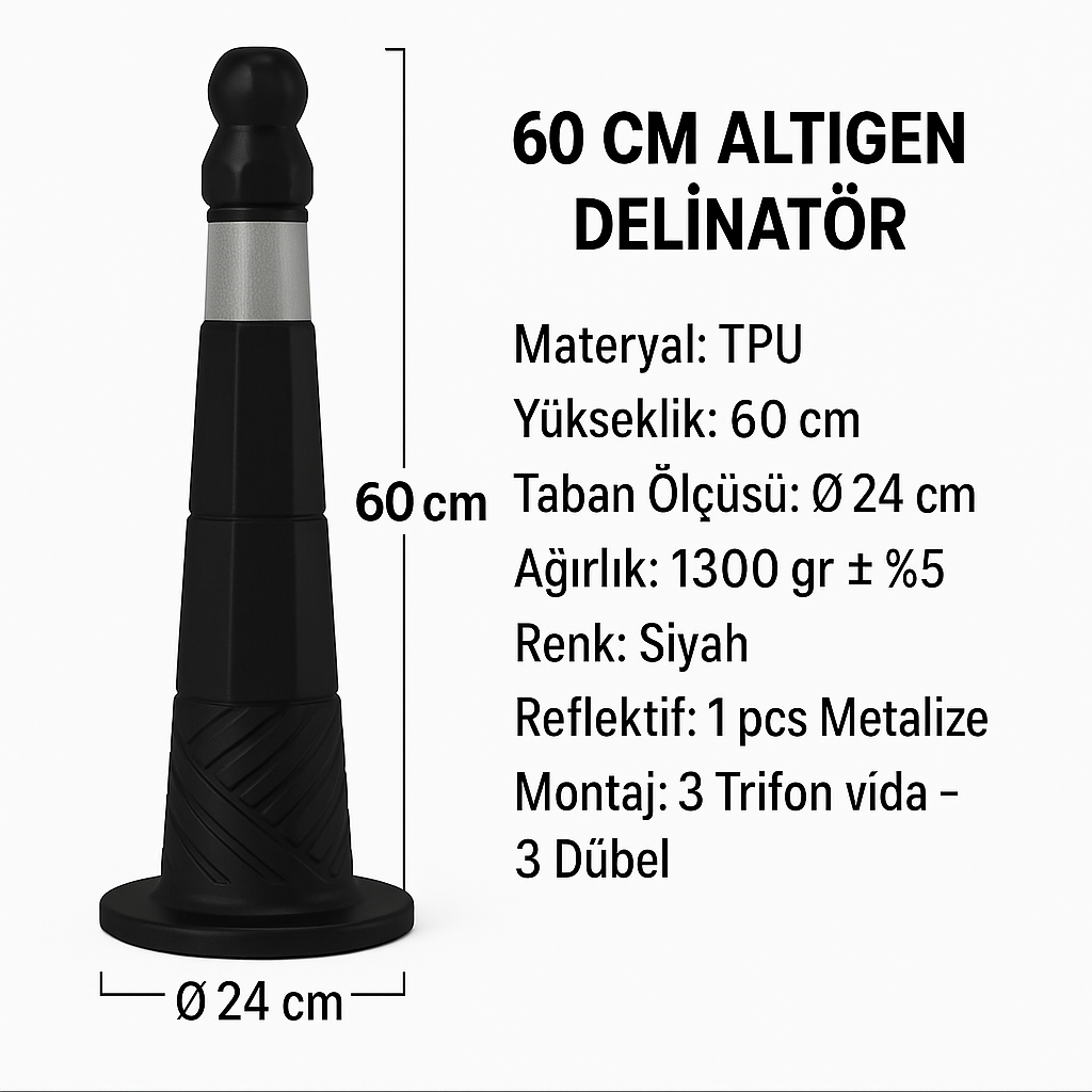 60 CM Altıgen Delinatör – Tek Reflektifli | ZT14060