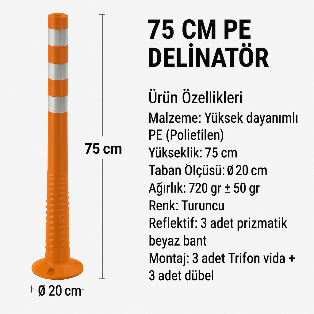 75 CM PE Delinatör – Üçlü Reflektifli | 8075ECO