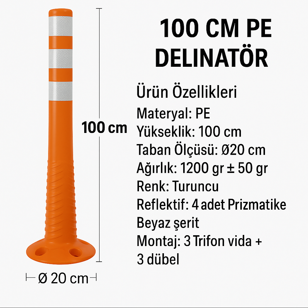 100 CM PE Delinatör – Dört Reflektifli | 80100ECO