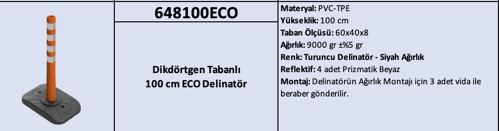 Dikdörtgen Tabanlı 100 CM ECO TPU Delinatör – Dört Reflektifli | 648100ECO