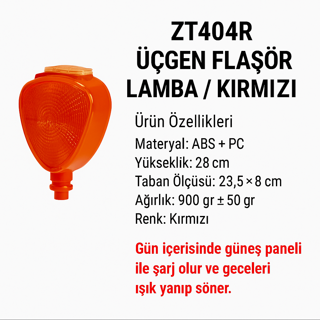 ZT404R – Üçgen Güneş Enerjili Flaşör Lamba | Kırmızı