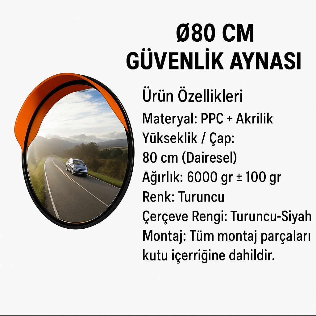 ZT6080 – 80 CM Dairesel Güvenlik Aynası | Turuncu Çerçeveli