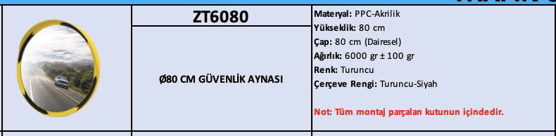 ZT6080 – 80 CM Dairesel Güvenlik Aynası | Turuncu Çerçeveli