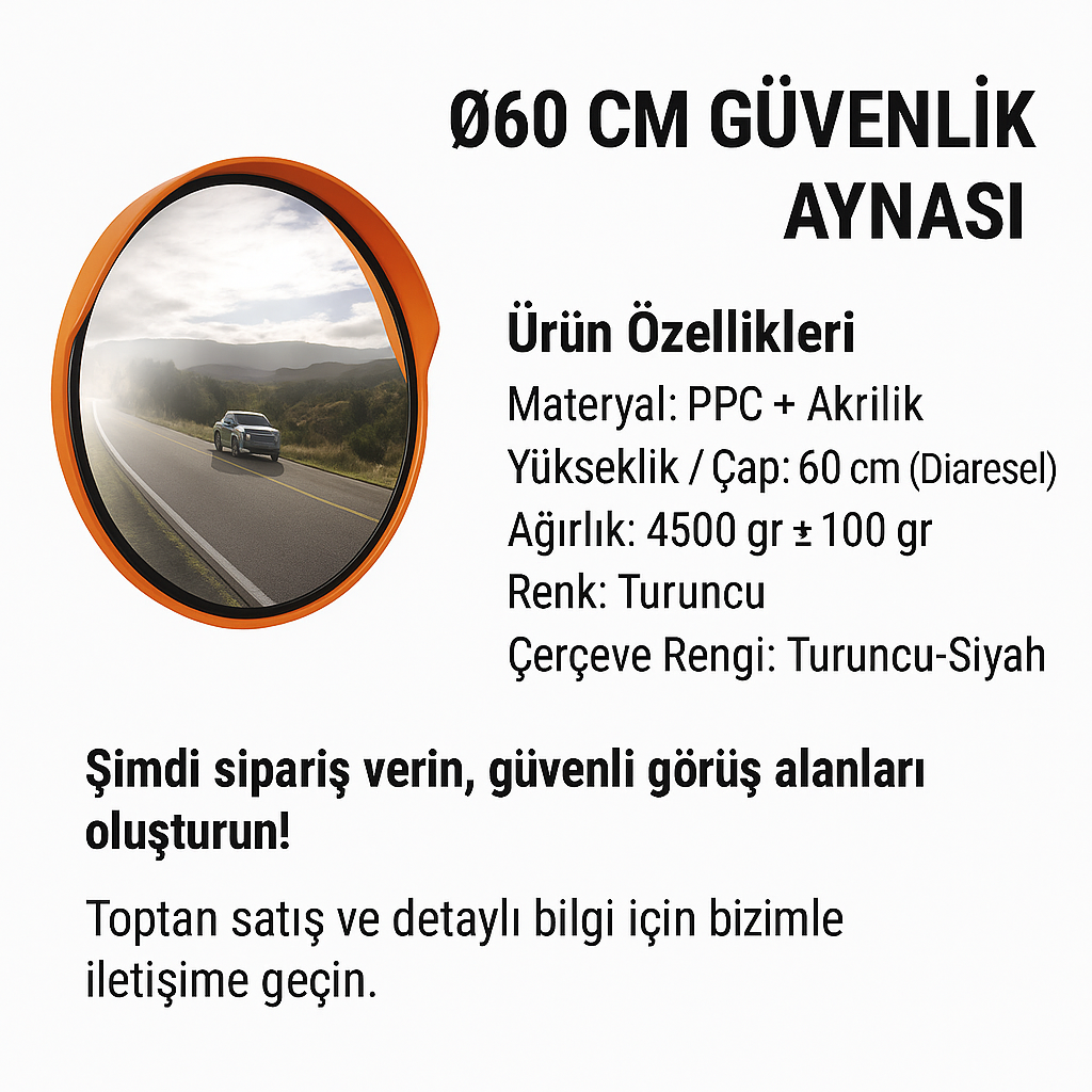 ZT6060 –Ø 60 CM Dairesel Güvenlik Aynası | Turuncu Çerçeveli