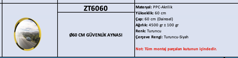 ZT6060 –Ø 60 CM Dairesel Güvenlik Aynası | Turuncu Çerçeveli