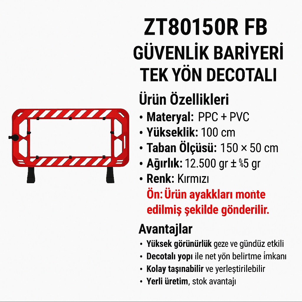 ZT80150R FB – Güvenlik Bariyeri Tek Yön Decotalı