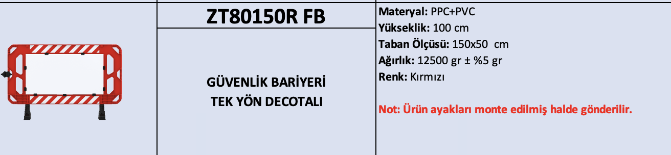 ZT80150R FB – Güvenlik Bariyeri Tek Yön Decotalı