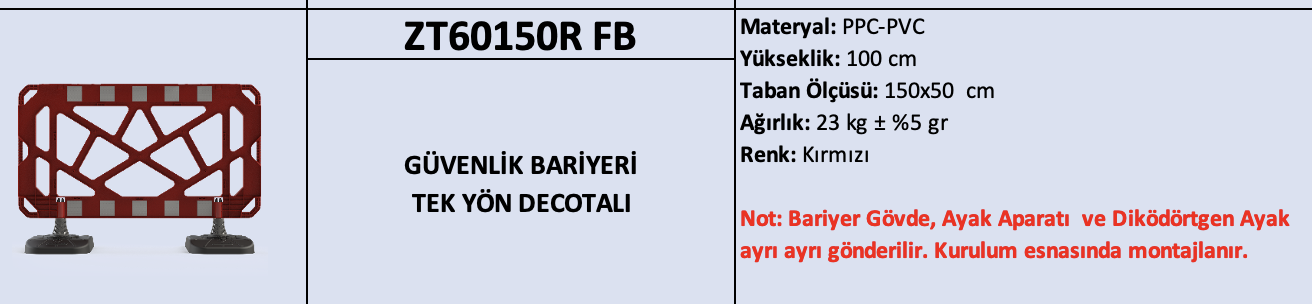 ZT60150R FB – Güvenlik Bariyeri | Tek Yön Decotalı (Ağır Tip)