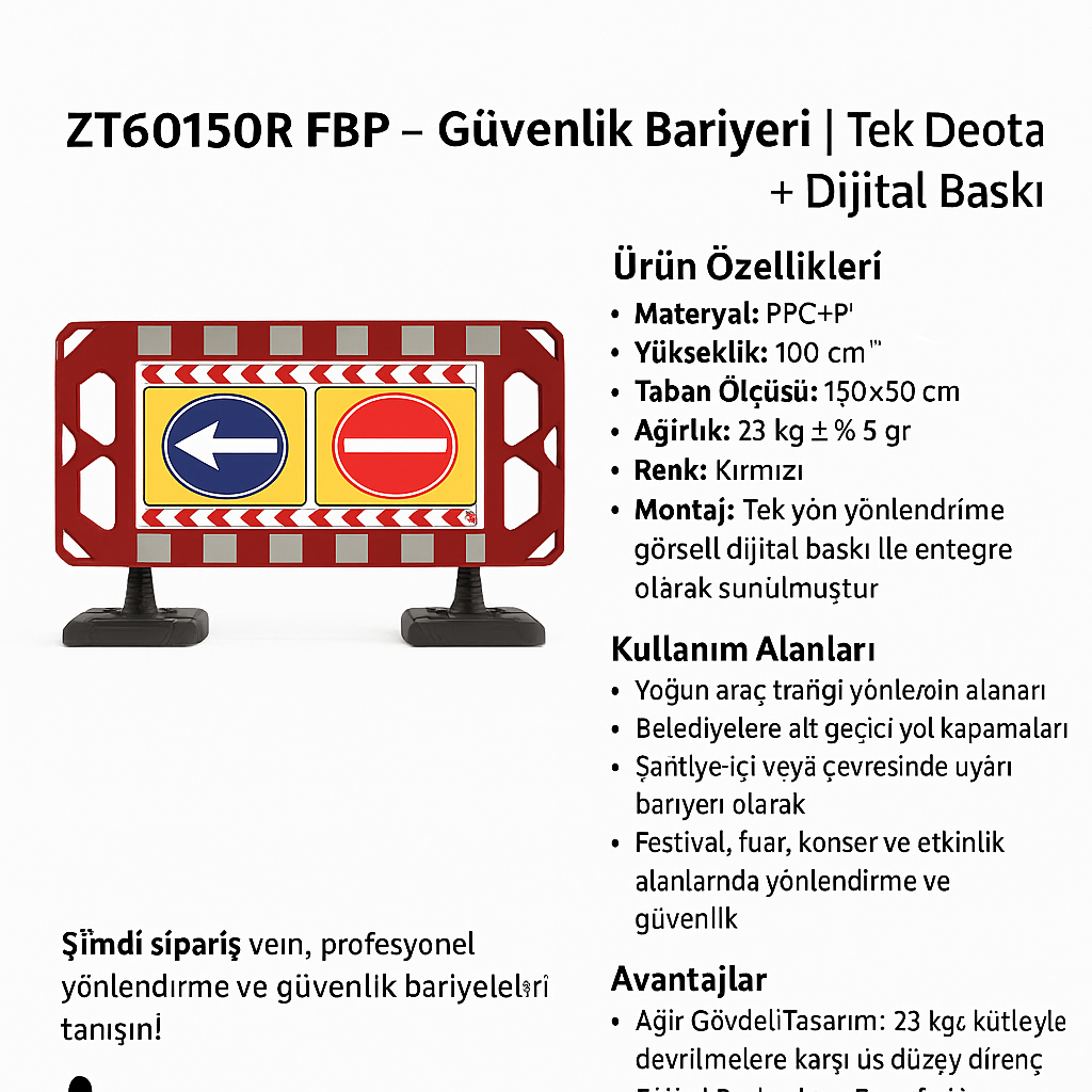 ZT60150R FBP – Güvenlik Bariyeri | Tek Yön Dijital Baskılı Ağır Tip
