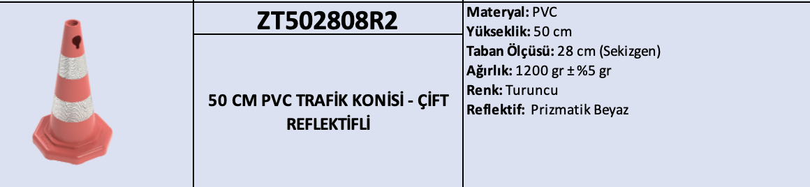 ZT502808R2 – 50 CM PVC Trafik Konisi – Çift Reflektifli