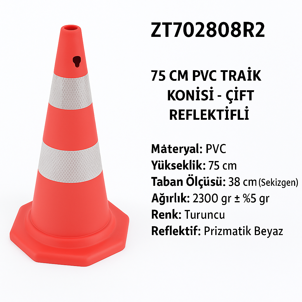ZT702808R2 – 75 CM PVC Trafik Konisi | Çift Reflektifli