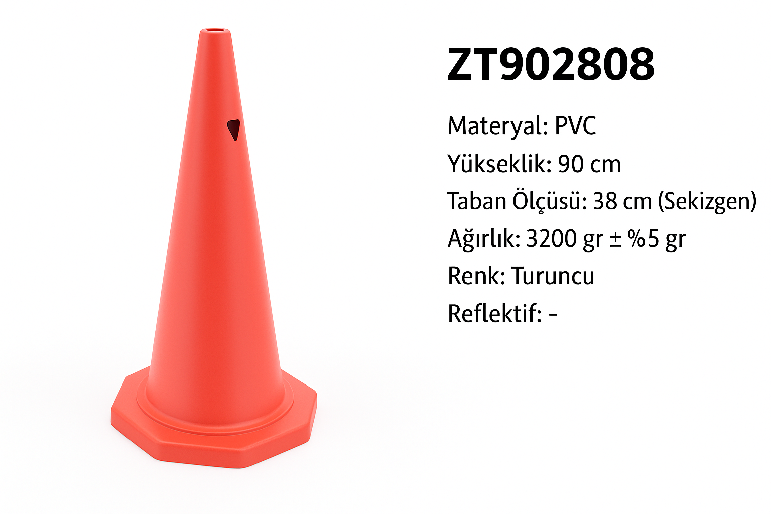 ZT902808 – 90 CM PVC Trafik Konisi | Reflektörsüz