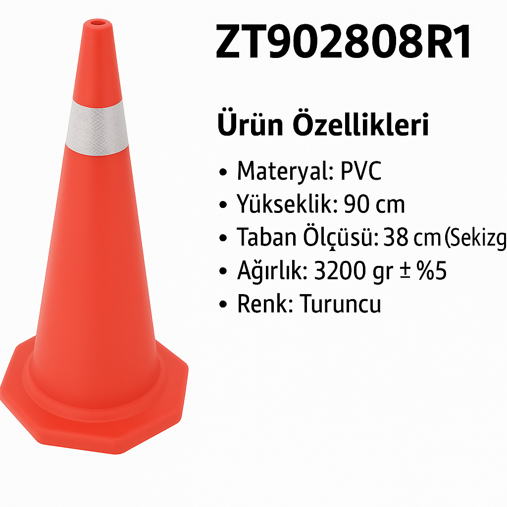 ZT902808R1 – 90 CM PVC Trafik Konisi | Tek Reflektifli