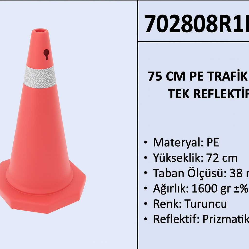 702808R1ECO – 75 CM PE Trafik Konisi | Tek Reflektifli