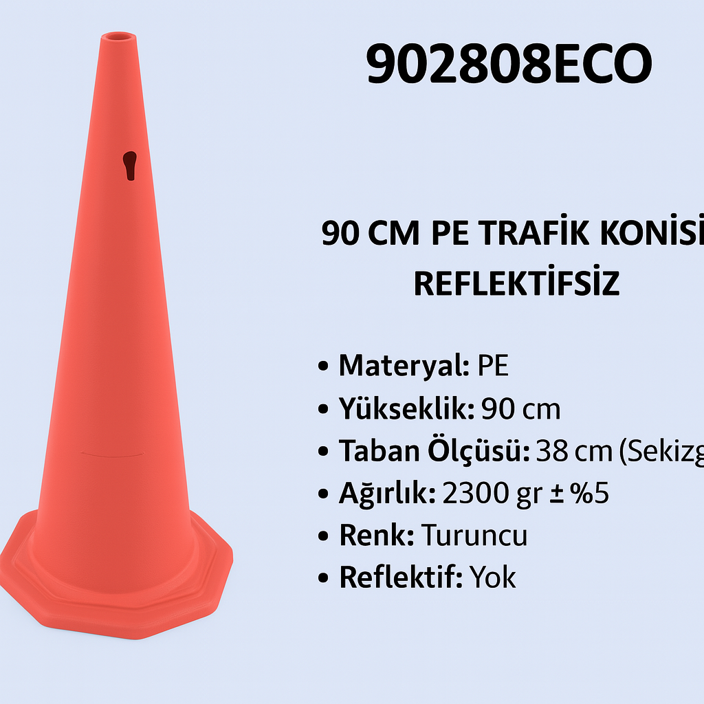 902808ECO – 90 CM PE Trafik Konisi | Reflektifsiz