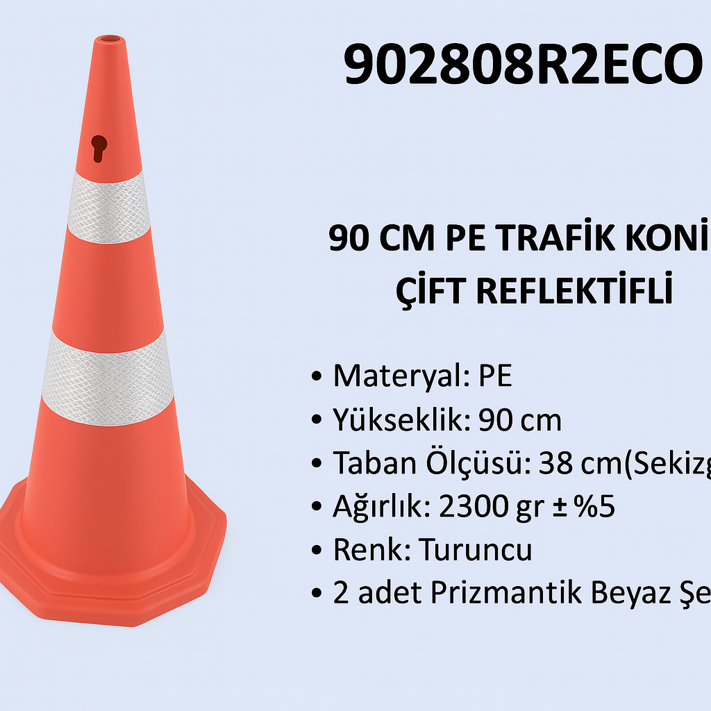 902808R2ECO – 90 CM PE Trafik Konisi | Çift Reflektifli
